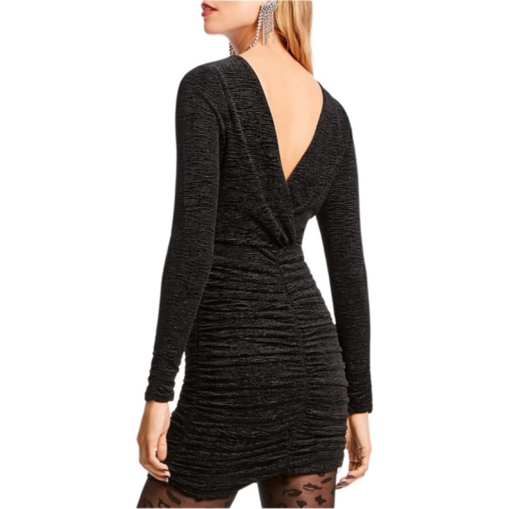 LINI Women’s BlackDevon Ruched Stretch Plisse Velvet Bodycon Dress NWT - Picture 2 of 9